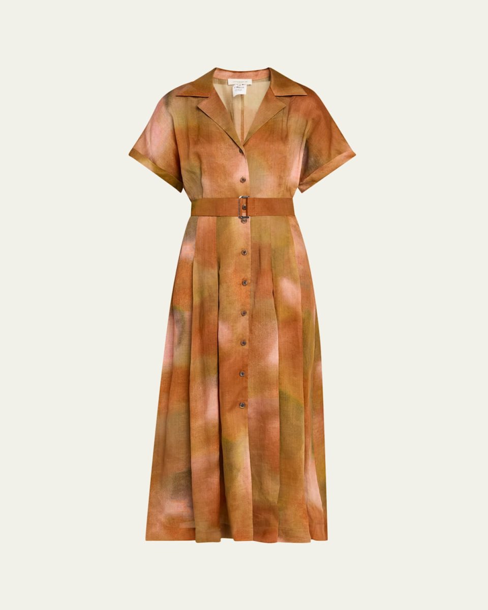 Belted A-Line Cotton Midi Shirtdress